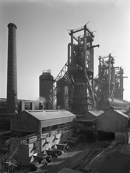 Molten steel being poured into rail trucks at the Stanton Steelworks, Ilkeston, Derbyshire, 1962