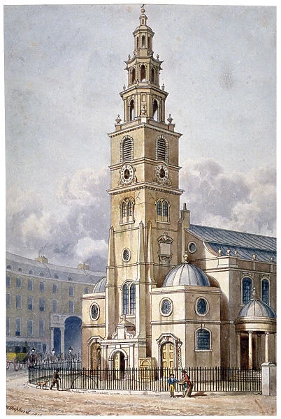 South-west view of the Church of St Clement Danes, Westminster, London, 1814