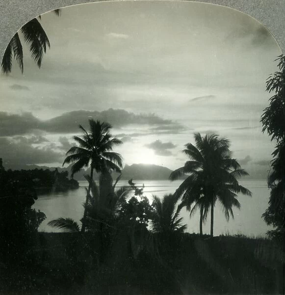 Sunset behind Moorea, Seen from Papeete, Island of Tahiti, c1930s. Creator: Unknown