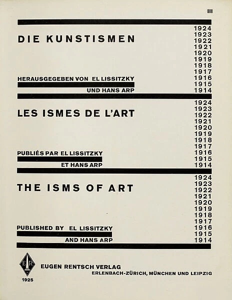 Title page: Die Kunstismen. (The Isms of Art) by El Lissitzky und Hans Arp, 1925