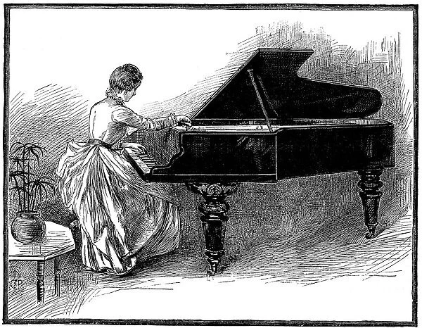 Young lady tuning a grand piano, 1887