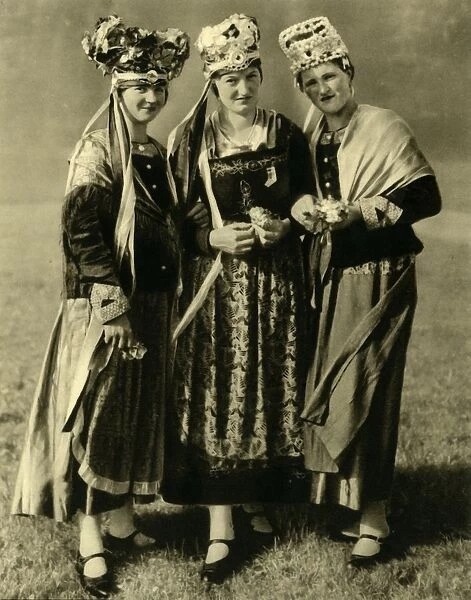 Young women in traditional costume, Styria, Austria, c1935. Creator: Unknown