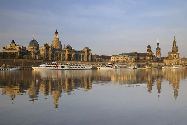 Dresden Skyline and River Elbe at Dawn, Dresden, Saxony, Germany