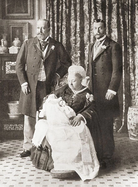 Queen Victoria Holding Her Great Grandson Prince Edward, Later Edward Viii, In 1894. Stood Behind Her, Left, Her Son Edward, Prince Of Wales, Later Edward Vii And Right, Her Grandson, George, Later King George V. Queen Victoria, Alexandrina Victoria, 1819