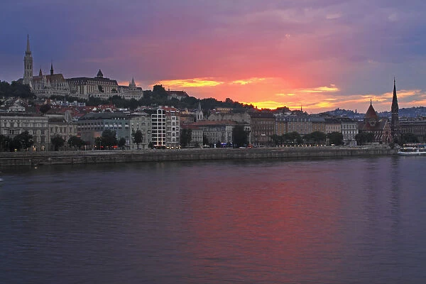 Sunset Over Danube River; Budapest Hungary
