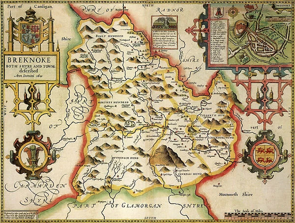 Breconshire Historical John Speed 1610 Map