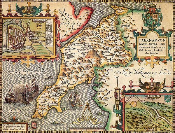 Caernarfonshire Historical John Speed 1610 Map