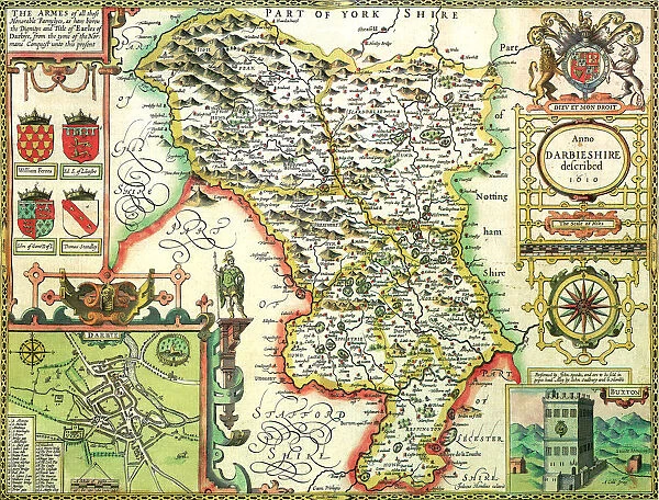 Derbyshire Historical John Speed 1610 Map