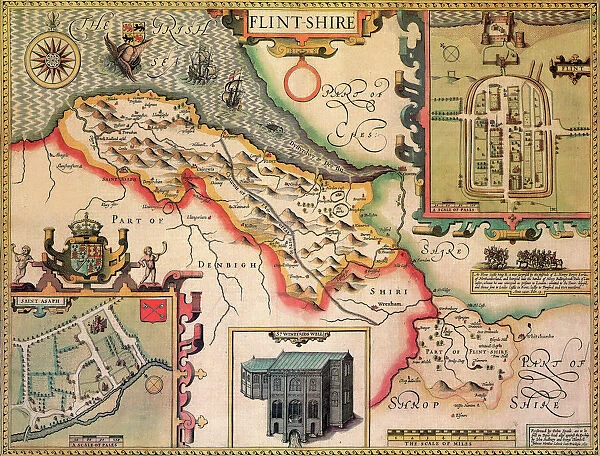 Flintshire Historical John Speed 1610 Map