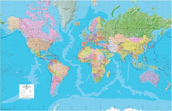 Giant World Map. This extra-large map of the world is based on the Mercator Projection