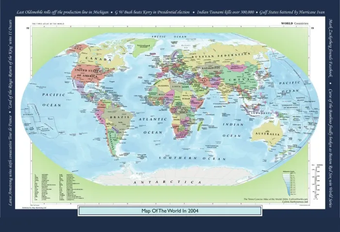 Framed Print : Historical World Events map 2004 US version