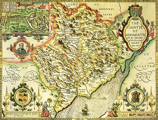 Monmouthshire Historical John Speed 1610 Map