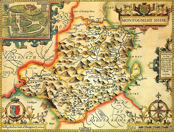Montgomeryshire Historical John Speed 1610 Map
