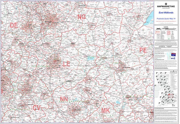 Postcode Sector Map sheet 14 East Midlands
