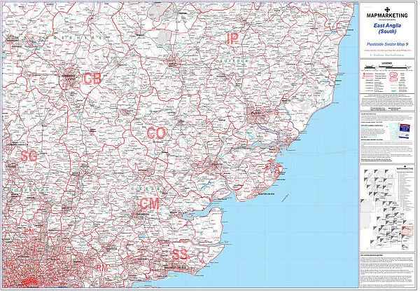 Postcode Sector Map sheet 9 East Anglia (South)
