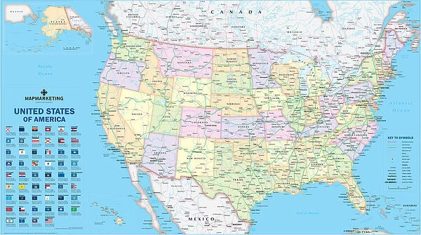 USA Political Map. This very clean and clear USA political map shows each