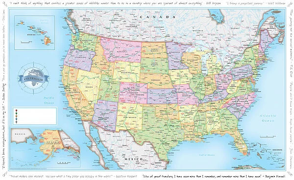 USA Traveler Map. A vibrant and detailed map of USA including state boundaries