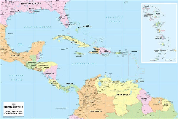 West Indies and Caribbean Map