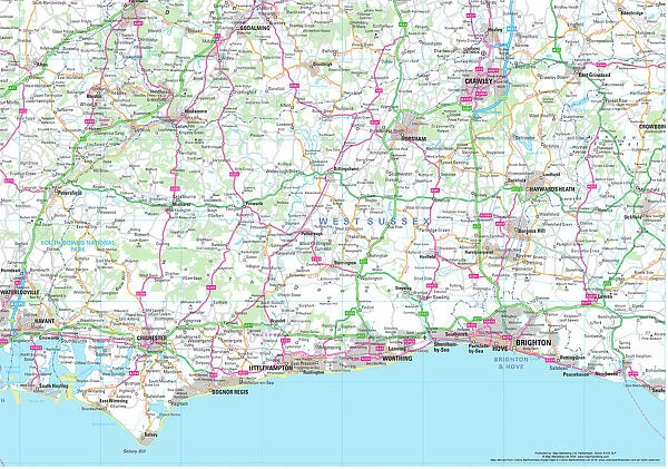 West Sussex County Road Map