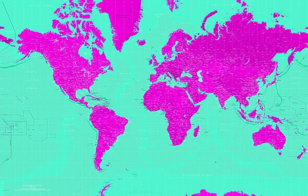 World Art Map Magenta and Aquamarine