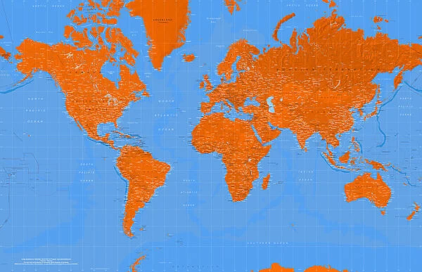 World Art Map Orange and Light Blue