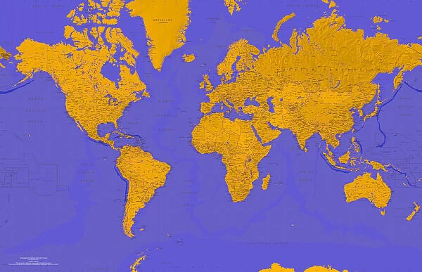 World Art Map Yellow and Dark Blue