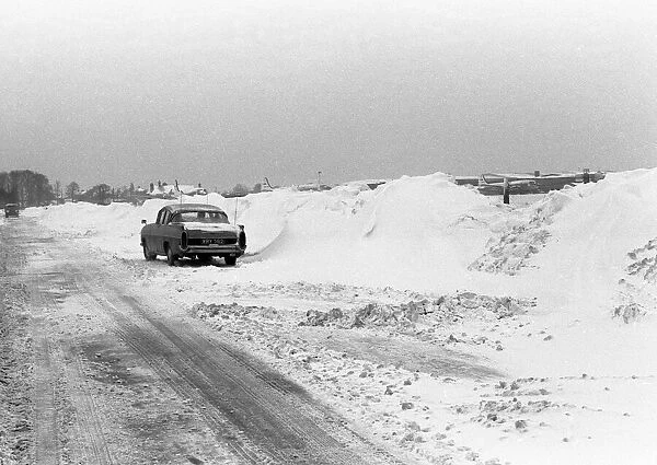 A snowy road next to Coventry airport, Baginton, Coventry. 3rd January 1963