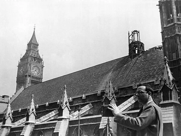 Westminster Hall roof and Big Ben 'Blitzed'. 10th May 1941