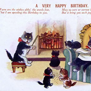 Birthday Greetings postcard - A family of Cats at home