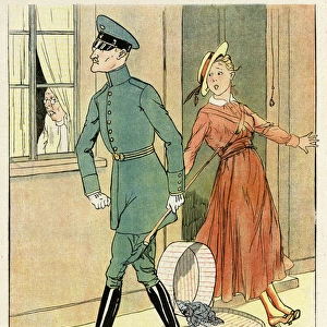 Cartoon, German officer passing by, WW1