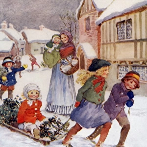 Children pulling a sleigh