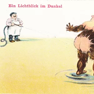 Comic German postcard -- mud bath at a health spa
