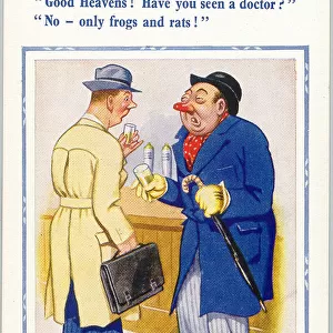 Comic postcard, Two men chatting in a pub - frogs and rats Date: 20th century