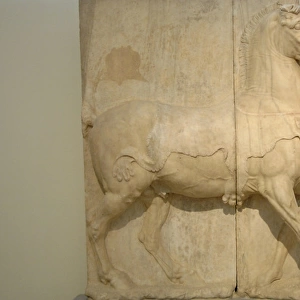 Funerary relief. Man and horse. Greece. IV century B. C