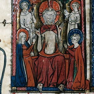 Jesus showing sores with Virgin Mary and Saint John and two
