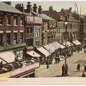Leeds, Yorkshire: Briggate on a busy shopping day Date: circa 1902