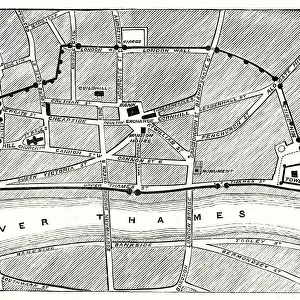 Outline of Old Roman Wall, shown on Map of London 1885