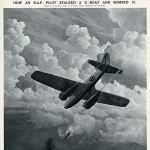 RAF pilot bombing U-boat by G. H. Davis