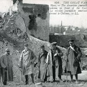 WW1 - US Journalists in front of Ruined Castle of Ham, Somme