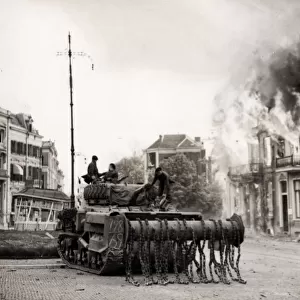 WWII - Allied tank with anti mine chains Arnhem Netherlands