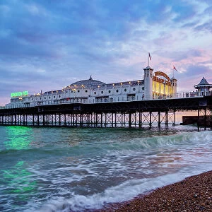Brighton Palace Pier at dusk, City of Brighton and Hove, East Sussex, England, United Kingdom, Europe