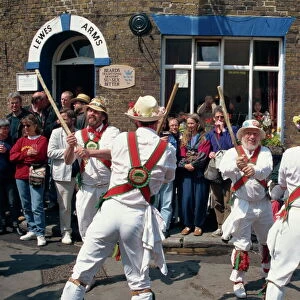 Chanctonbury ring of Morris dancers outside the Lewes Arms pub, Lewes, Sussex