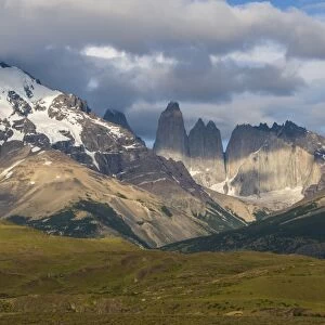 Early morning light on the towers of the Torres del Paine National Park, Patagonia, Chile, South America