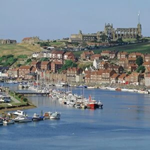 Harbour, abbey and St. Marys church, Whitby, Yorkshire, England, UK, Europe
