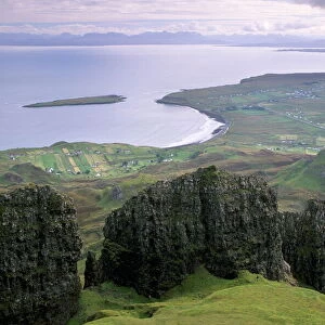 The Quiraing escarpment overlooking Staffin Bay and Sound of Rsay