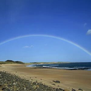 Rainbow over Embleton Bay, Northumbria, England, United Kingdom, Europe