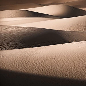 Sand dunes details of lights and shadows in the Sahara Desert, Merzouga, Morocco