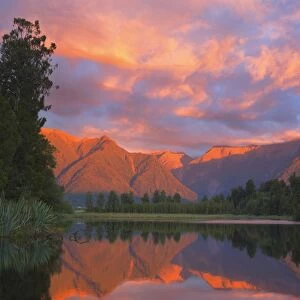 Sunset, Lake Matheson and Southern Alps