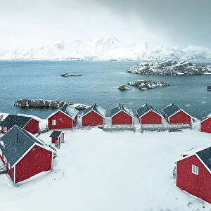 Fisherman village near to Leknes bay during a winter day, Vestvagoy, Lofoten island, Norway