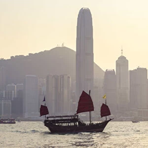 Hong Kong, China. Traditional chinese junk sail in Victoria harbour